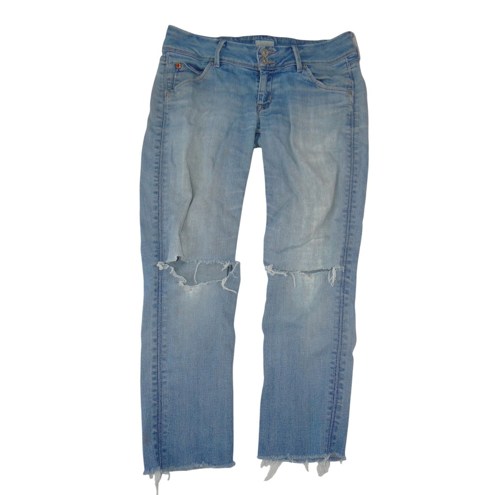 Hudson Light Wash Distressed Low Rise‎ Skinny Jeans Raw Hem Size 25 3234